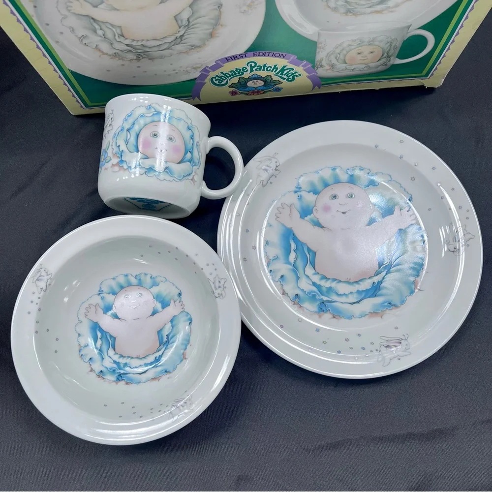 1984 Royal Worcester ENGLAND Cabbage Patch Kids Mug, Bowl, Plate 3 PCs - Vintage
